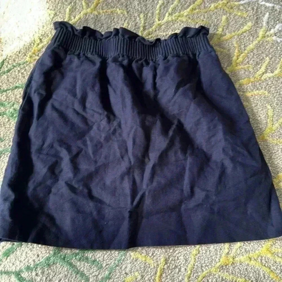 J.Crew elastic waist pocket paper bag style linen blend navy skirt 2 - Picture 1 of 5